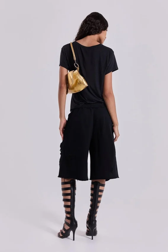 Schwarze Monster-Shorts im Distressed-Look