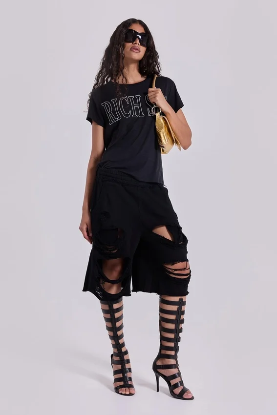 Schwarze Monster-Shorts im Distressed-Look