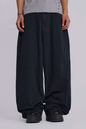 Schwarze, Nadelstreifen-Jeans „XL Colossus“