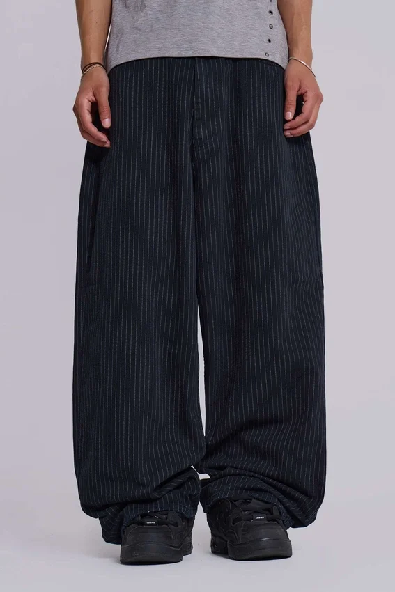 Schwarze, Nadelstreifen-Jeans „XL Colossus“