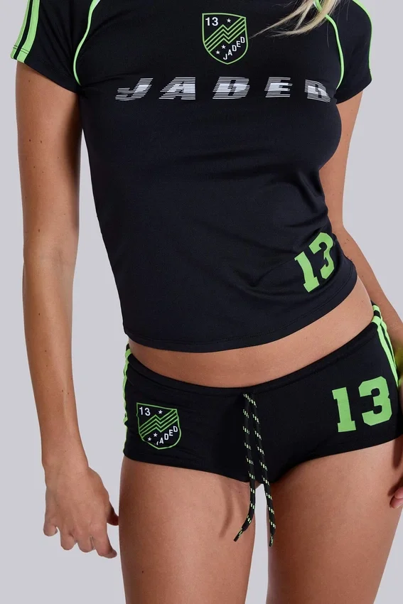 Schwarze „No. 13“ Football-Minishorts