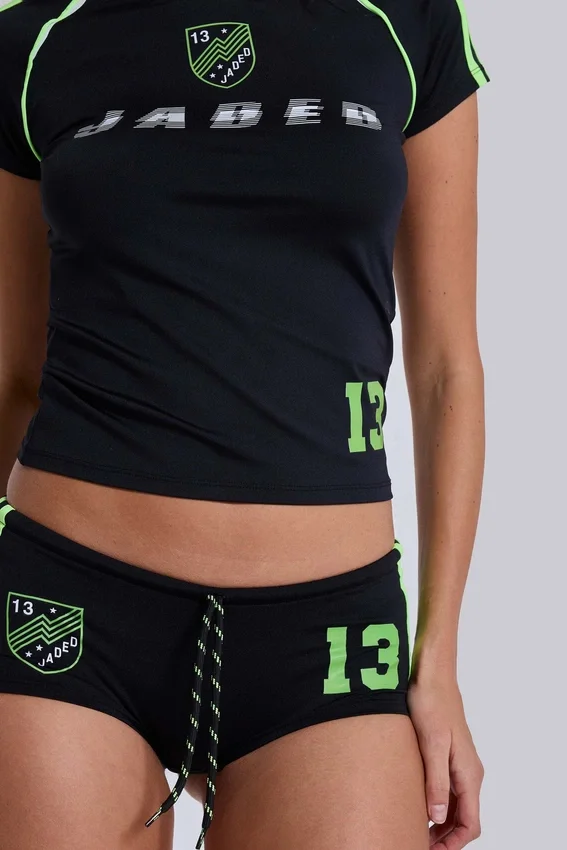 Schwarze „No. 13“ Football-Minishorts