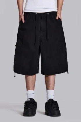 Schwarze Parachute Cargo-Baggy-Shorts
