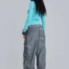 Schwarze Parachute Pants im Oil-Wash-Look