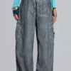 Schwarze Parachute Pants im Oil-Wash-Look