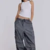 Schwarze Parachute Pants im Oil-Wash-Look
