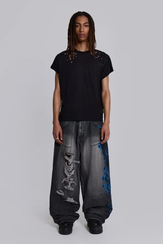 Schwarze Spike Airbrush XL Colossus Jeans mit Rissen