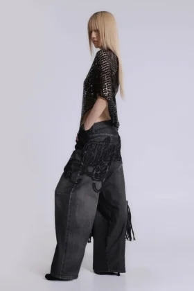 Schwarze XL Colossus Jeans mit erhabener Stickerei