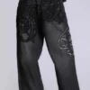 Schwarze XL Colossus Jeans mit erhabener Stickerei