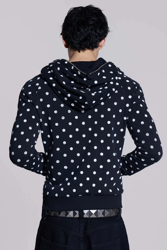 Schwarzer Hoodie mit Polka-Dots
