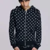 Schwarzer Hoodie mit Polka-Dots