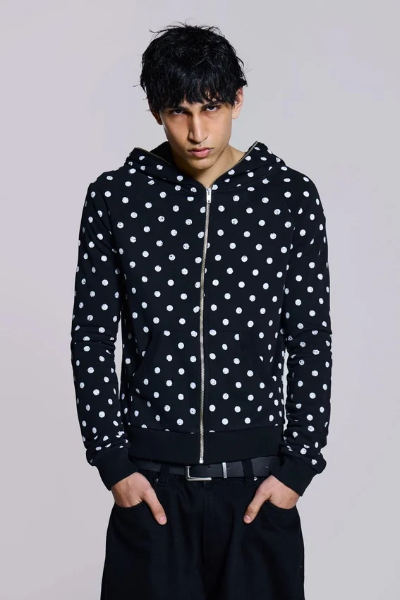 Schwarzer Hoodie mit Polka-Dots