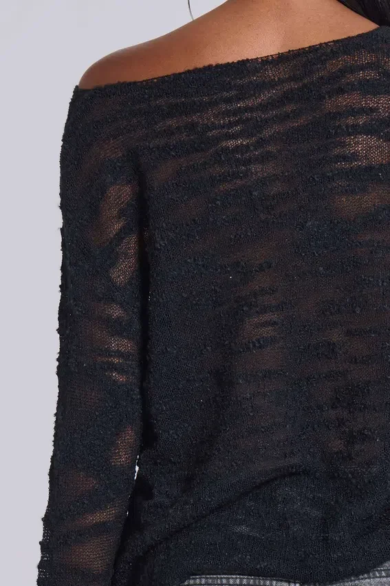 Schwarzer Stray-Strickpullover