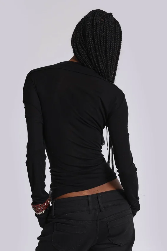 Schwarzes „Haze“-Henley-Oberteil