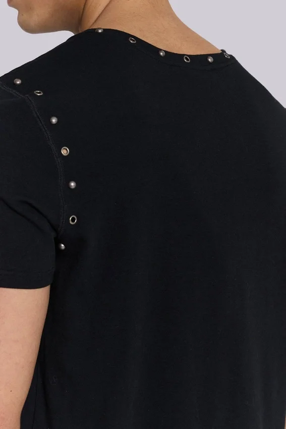 Schwarzes „Mist“-T-Shirt mit Nieten