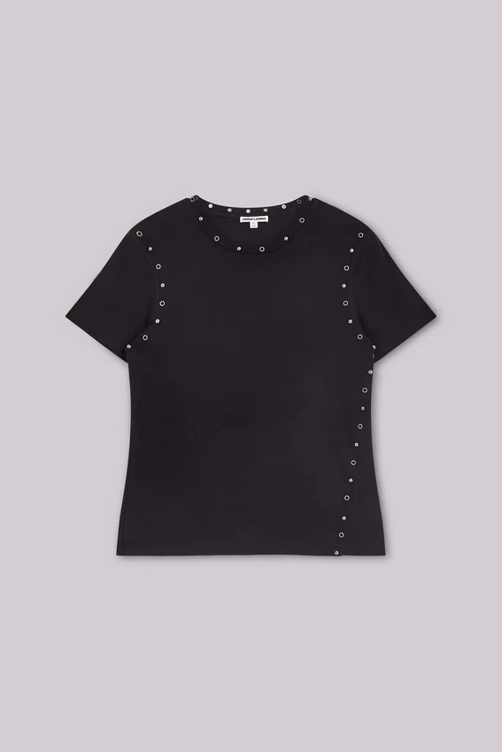 Schwarzes „Mist“-T-Shirt mit Nieten