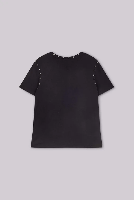 Schwarzes „Mist“-T-Shirt mit Nieten