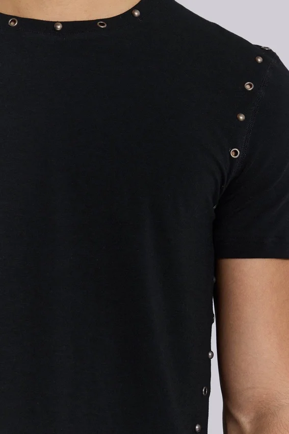 Schwarzes „Mist“-T-Shirt mit Nieten