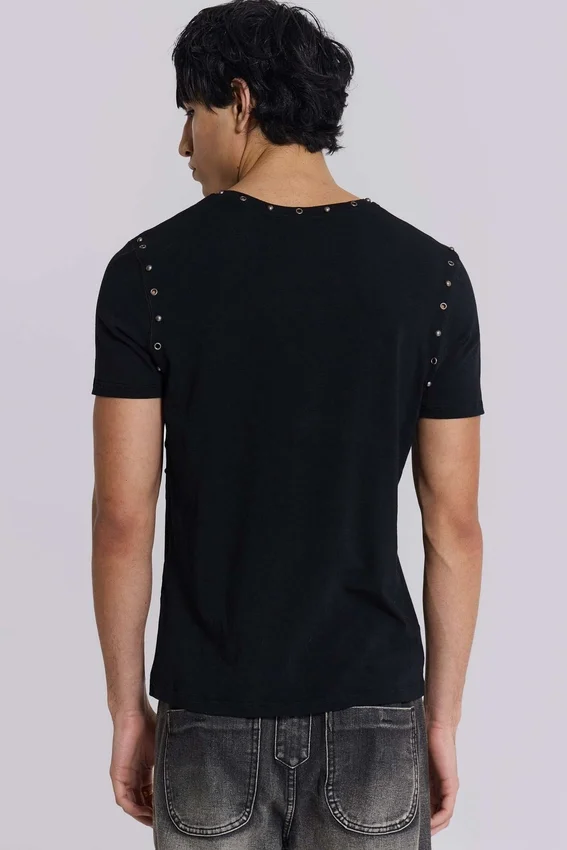 Schwarzes „Mist“-T-Shirt mit Nieten