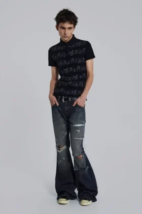Schwarzes „Riff“-Poloshirt