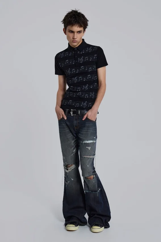 Schwarzes „Riff“-Poloshirt