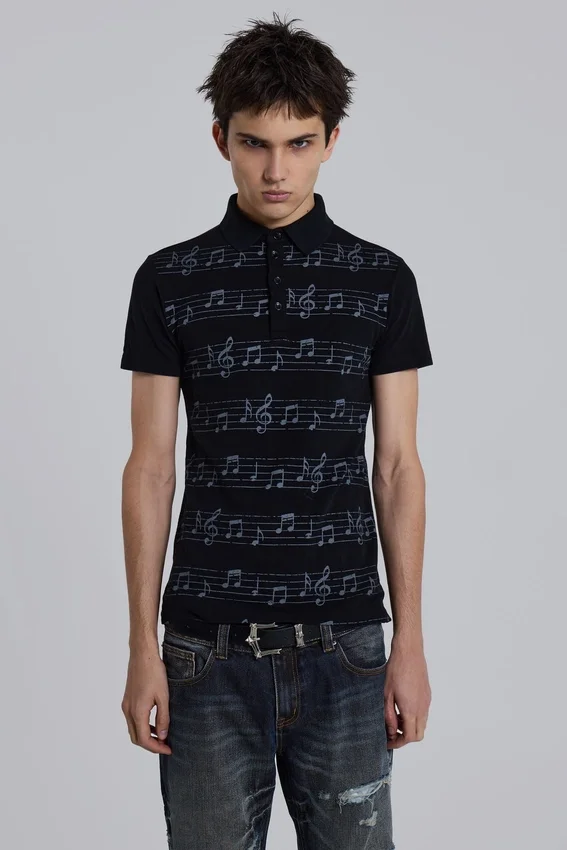 Schwarzes „Riff“-Poloshirt