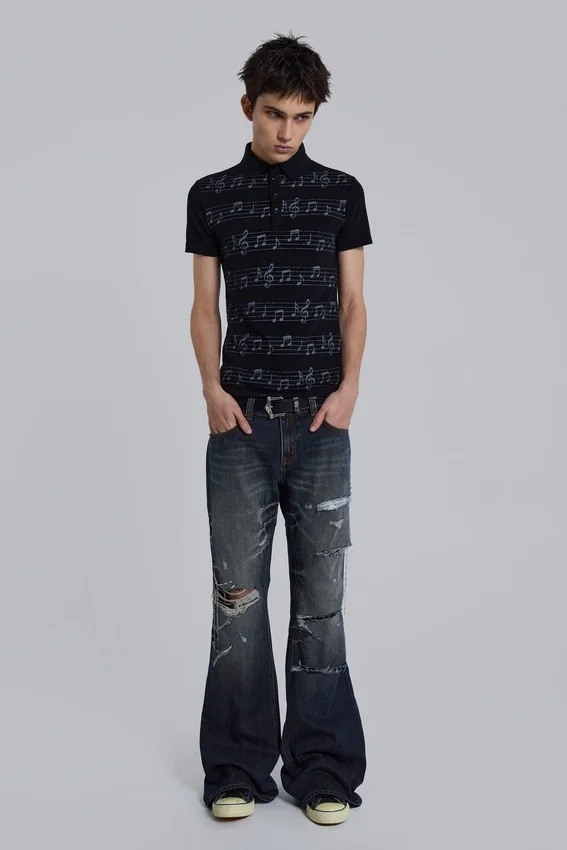Schwarzes „Riff“-Poloshirt