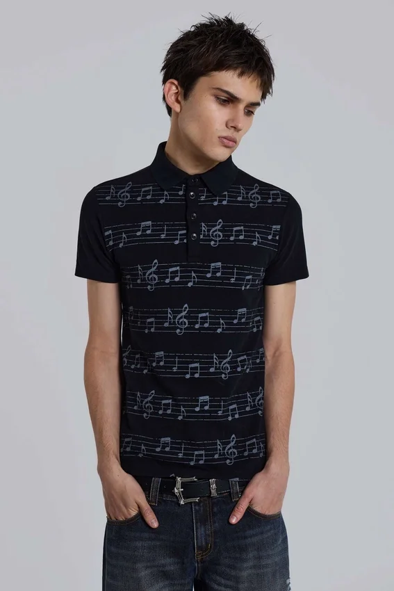 Schwarzes „Riff“-Poloshirt