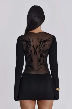 Schwarzes „Wings“-Mesh-Kleid