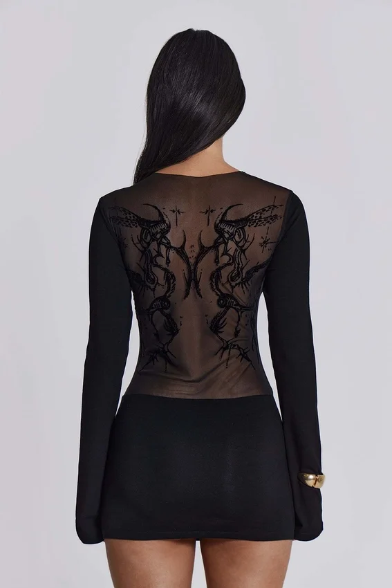 Schwarzes „Wings“-Mesh-Kleid