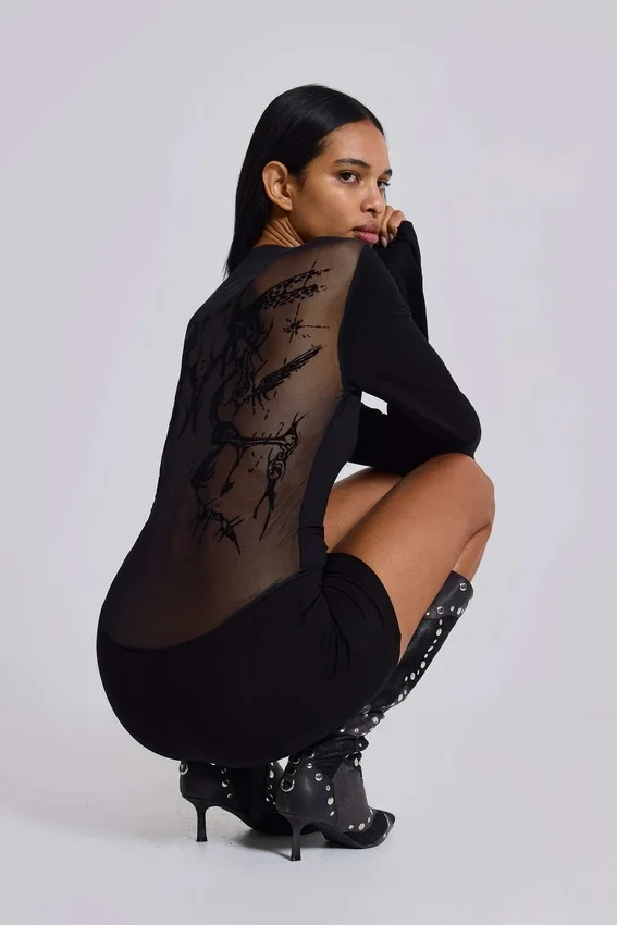 Schwarzes „Wings“-Mesh-Kleid