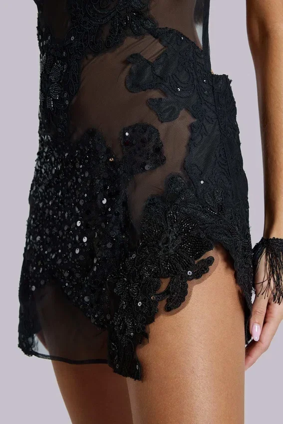 Shadea Minikleid mit Spitzenapplikation in Schwarz