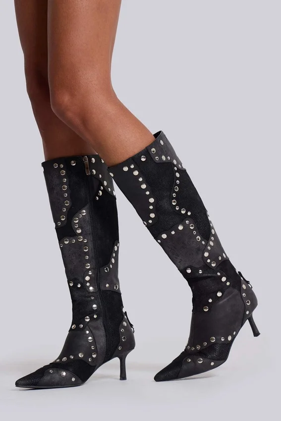 „Shadow“ Nieten-Kniehohe Stiefel