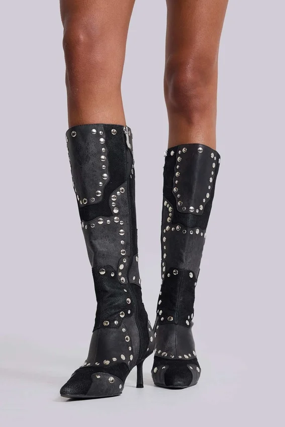 „Shadow“ Nieten-Kniehohe Stiefel