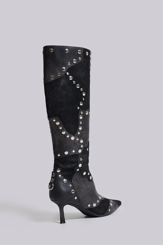 „Shadow“ Nieten-Kniehohe Stiefel
