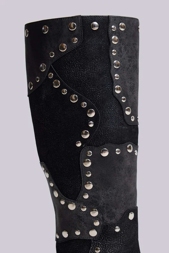 „Shadow“ Nieten-Kniehohe Stiefel