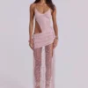Stellar asymmetrisches, handperlbesticktes Maxikleid in Pink