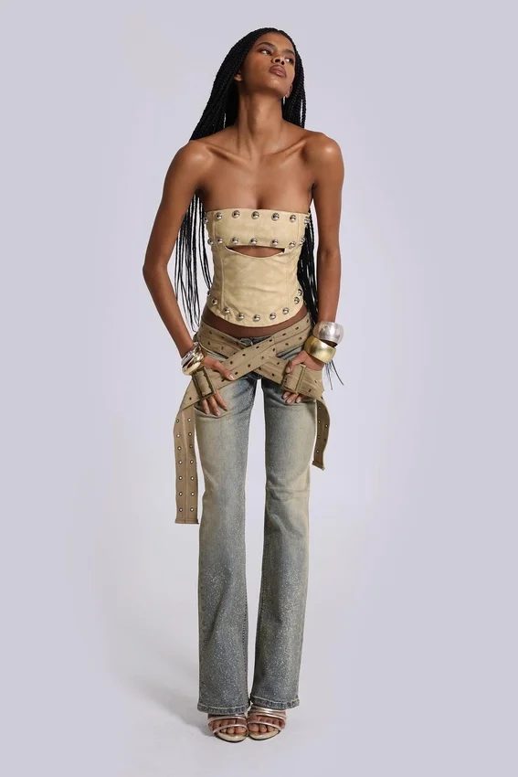 Strap-Up-Jeans in Stonewash