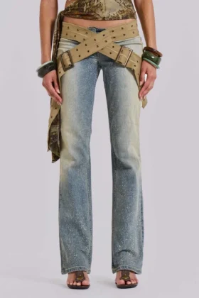 Strap-Up-Jeans in Stonewash