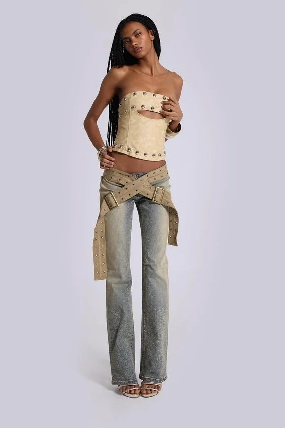 Strap-Up-Jeans in Stonewash
