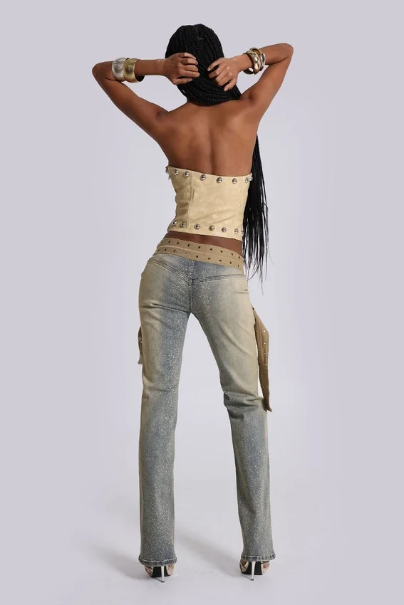 Strap-Up-Jeans in Stonewash