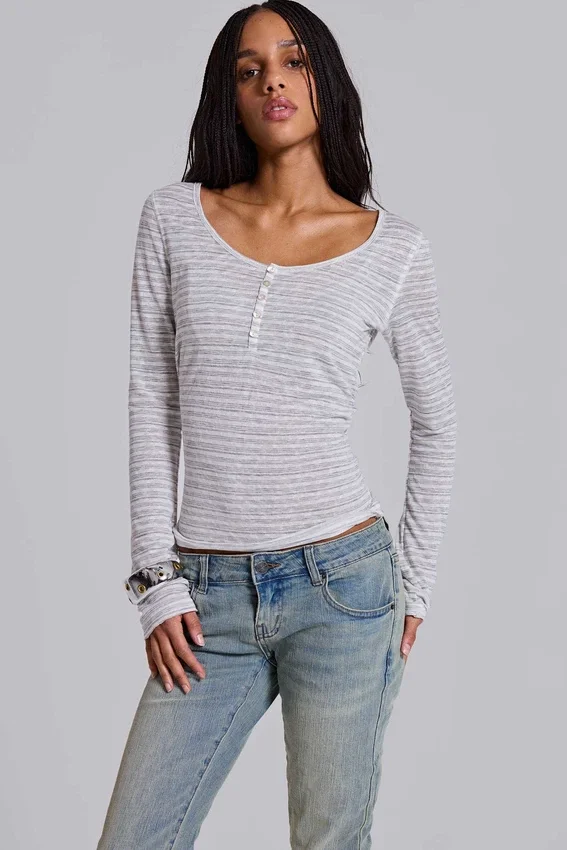 „Stripe Mist“ Henley-Oberteil