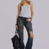 Tori-Jeans mit Low-Rise-Schnitt, Bootcut und Distressed-Effekt aus Spitze