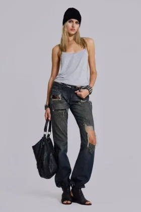 Tori-Jeans mit Low-Rise-Schnitt, Bootcut und Distressed-Effekt aus Spitze