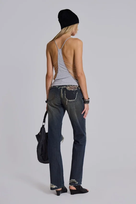 Tori-Jeans mit Low-Rise-Schnitt, Bootcut und Distressed-Effekt aus Spitze
