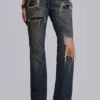 Tori-Jeans mit Low-Rise-Schnitt, Bootcut und Distressed-Effekt aus Spitze