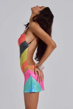 Toryn rückenfreies Mini-Kleid mit Streifen und Pailletten