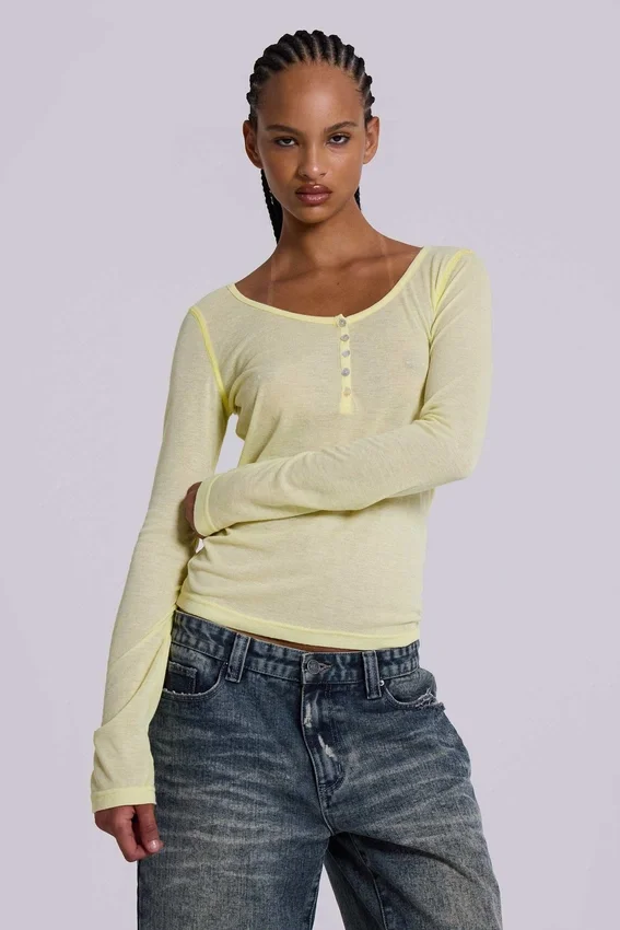 Transparentes Henley-Oberteil in Buttercup