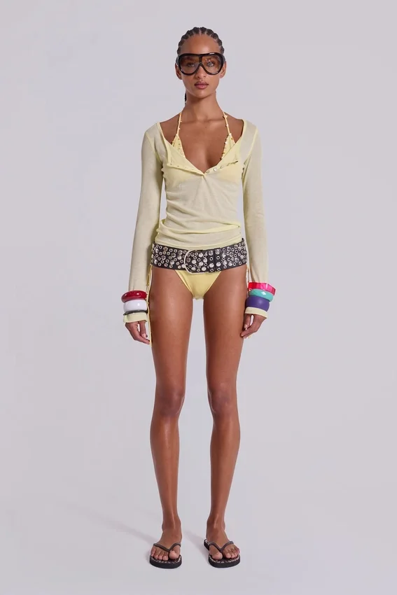 Transparentes Henley-Oberteil in Buttercup