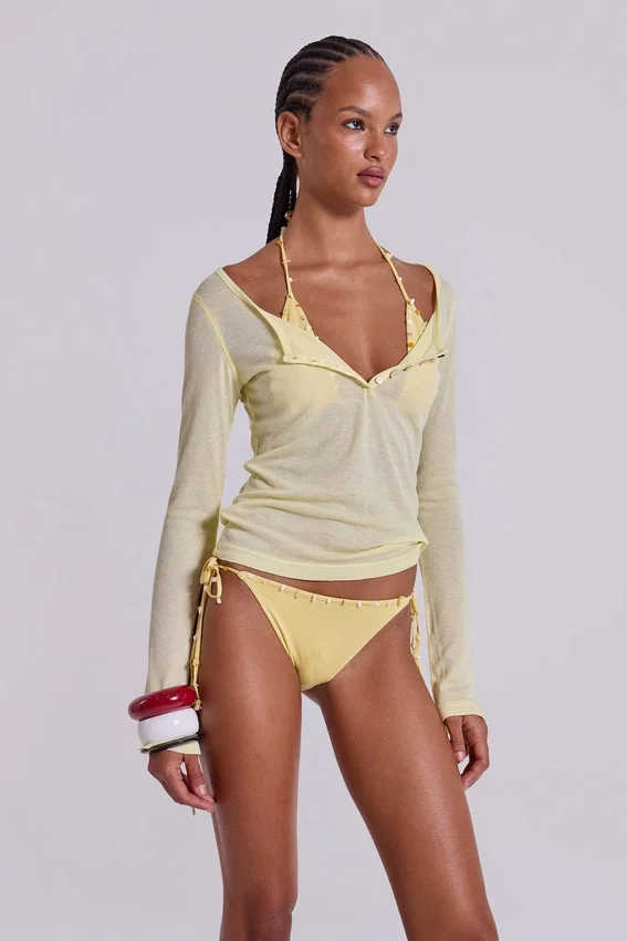 Transparentes Henley-Oberteil in Buttercup